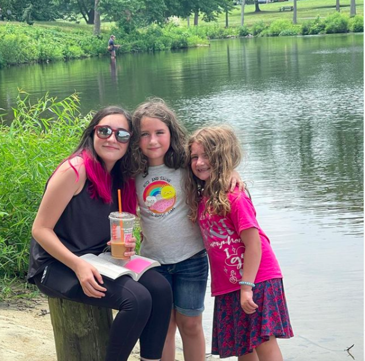 Family by the lake