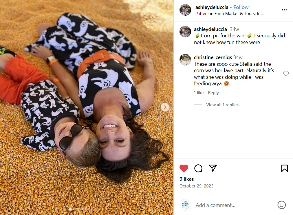 Mom and son in corn pit