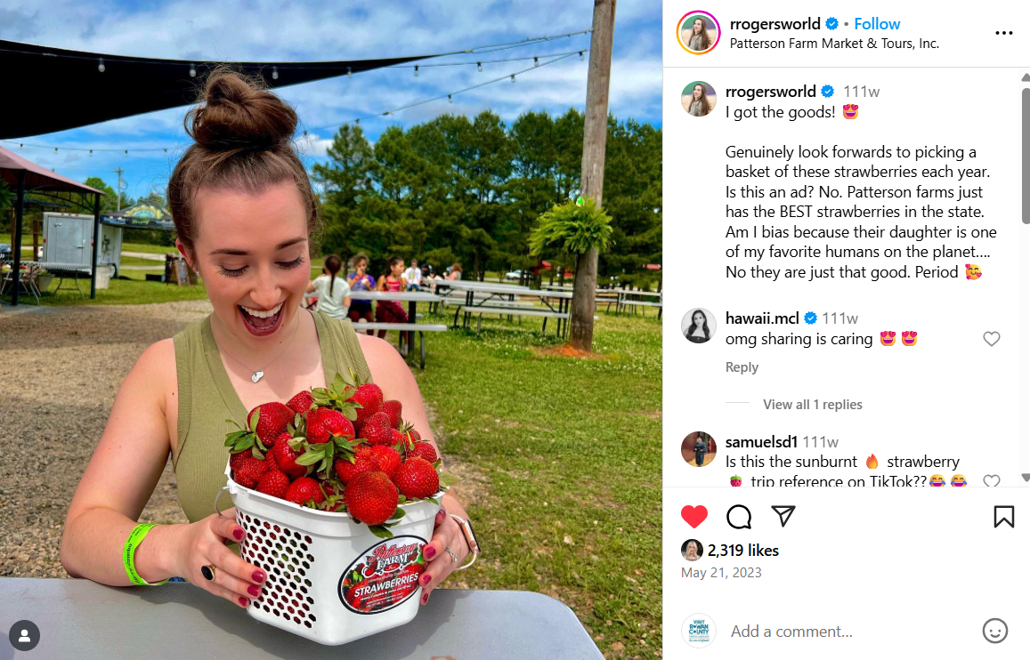 Instagram Post of Patterson Farm