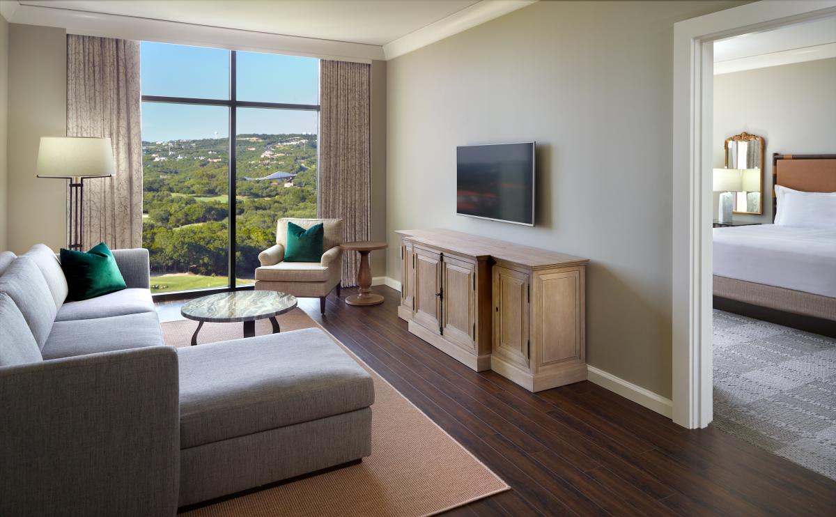 The sitting room in a suite at the Omni Barton Creek Resort.