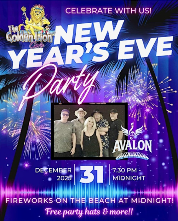 New Years Eve Party Poster at Golden Lion Cafe in Flagler Beach