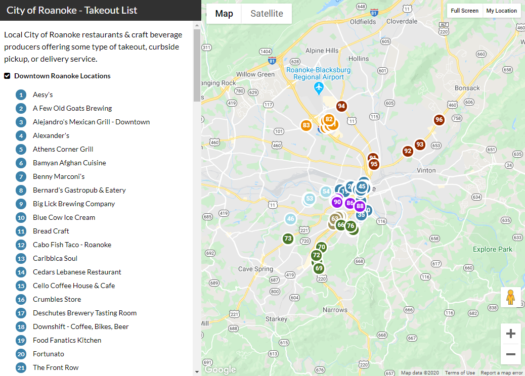 Roanoke City Takeout Map