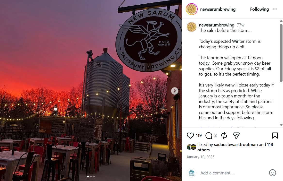 Screenshot of New Sarum Brewing Company's Instagram Post Showing Exterior of Brewery