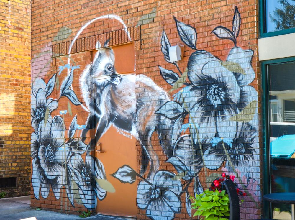 Fox mural on the side of the Friendly Fox restaurant