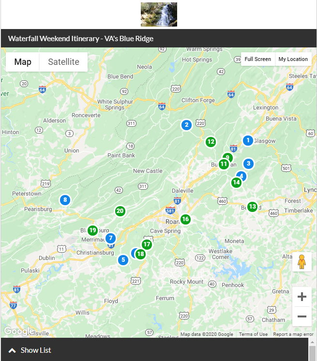 Waterfall Weekend Itinerary Map