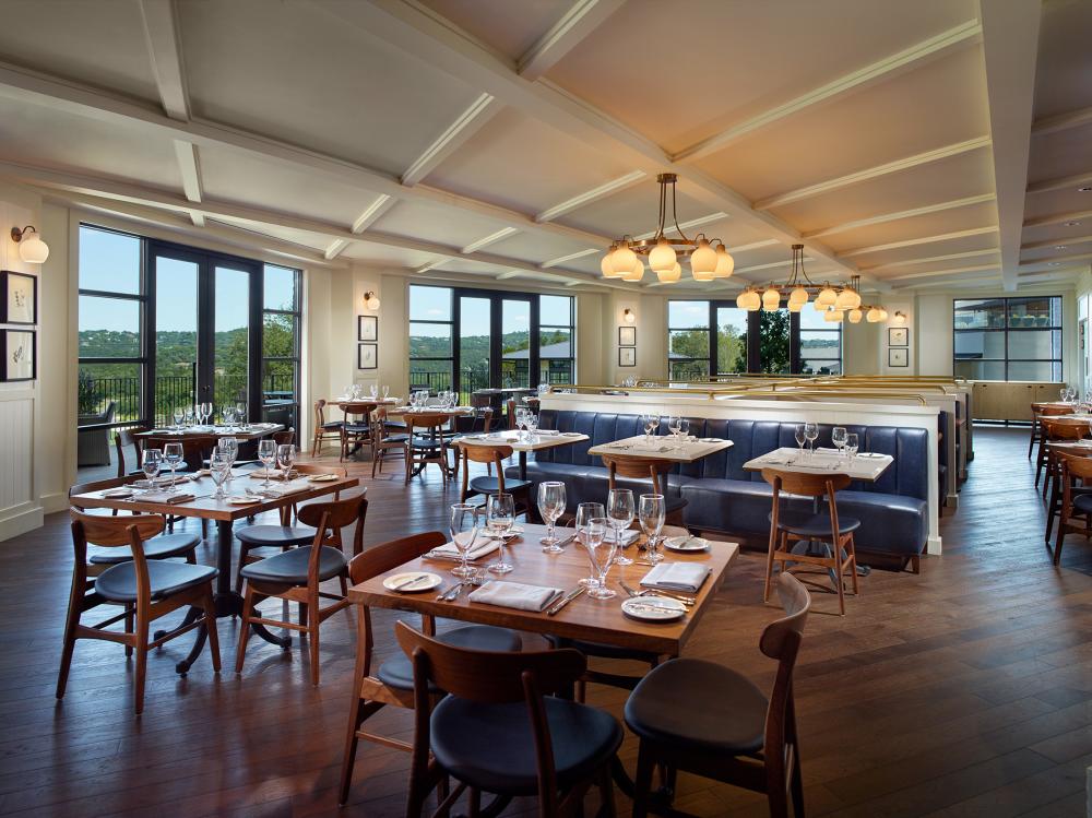 Restaurant with windows over looking the Hill Country.