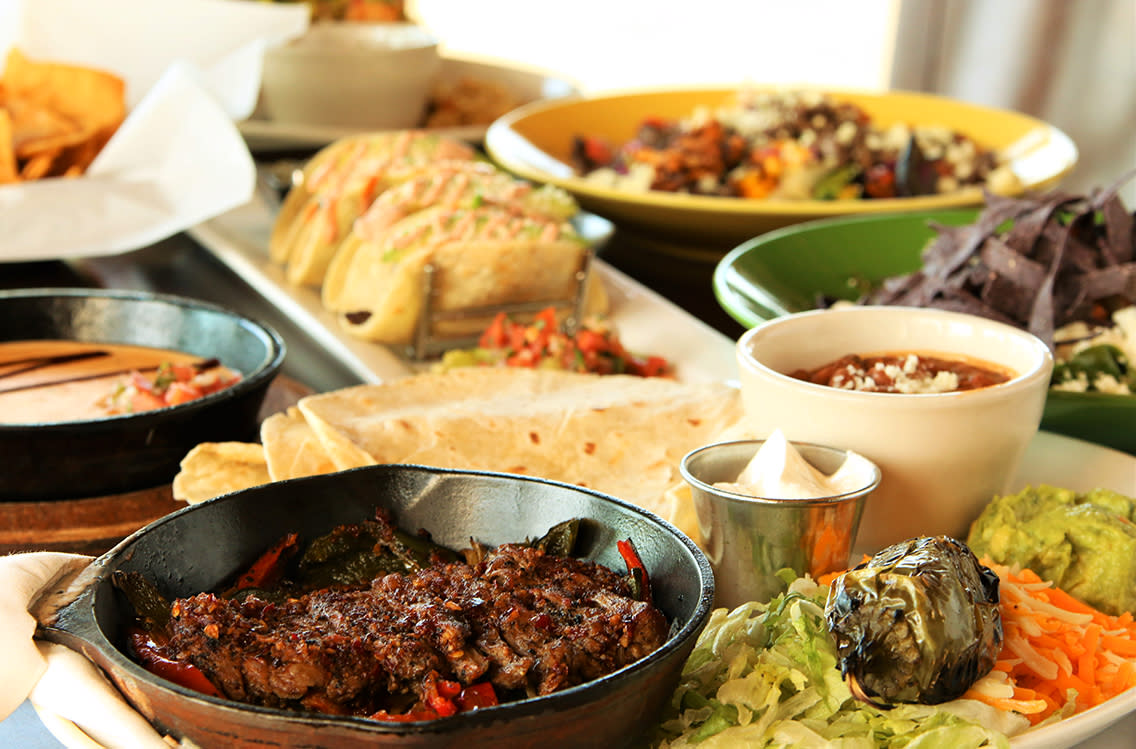 Z'Tejas large selection of food on a table