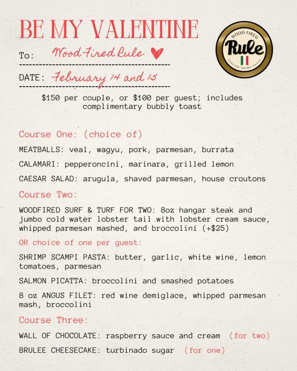 Cafe Rule Valentine's Day Menu