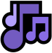 Purple musical notes icon used to depict music sounds or events