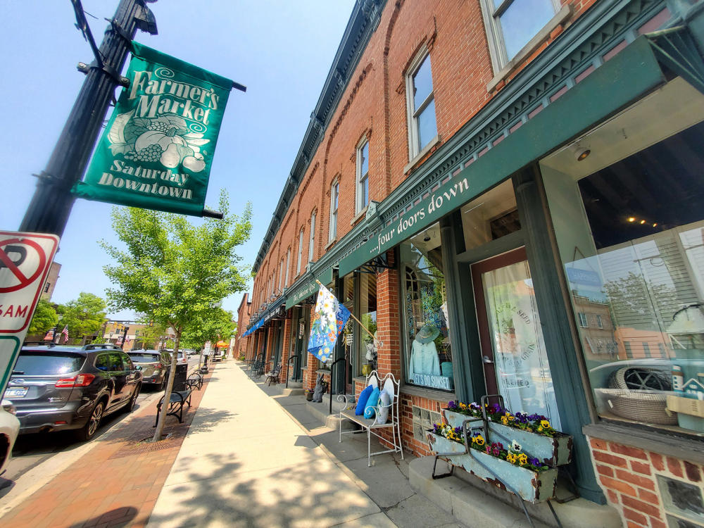 View from sidewalk in front of Cobblestone Rose in Downtown Saline