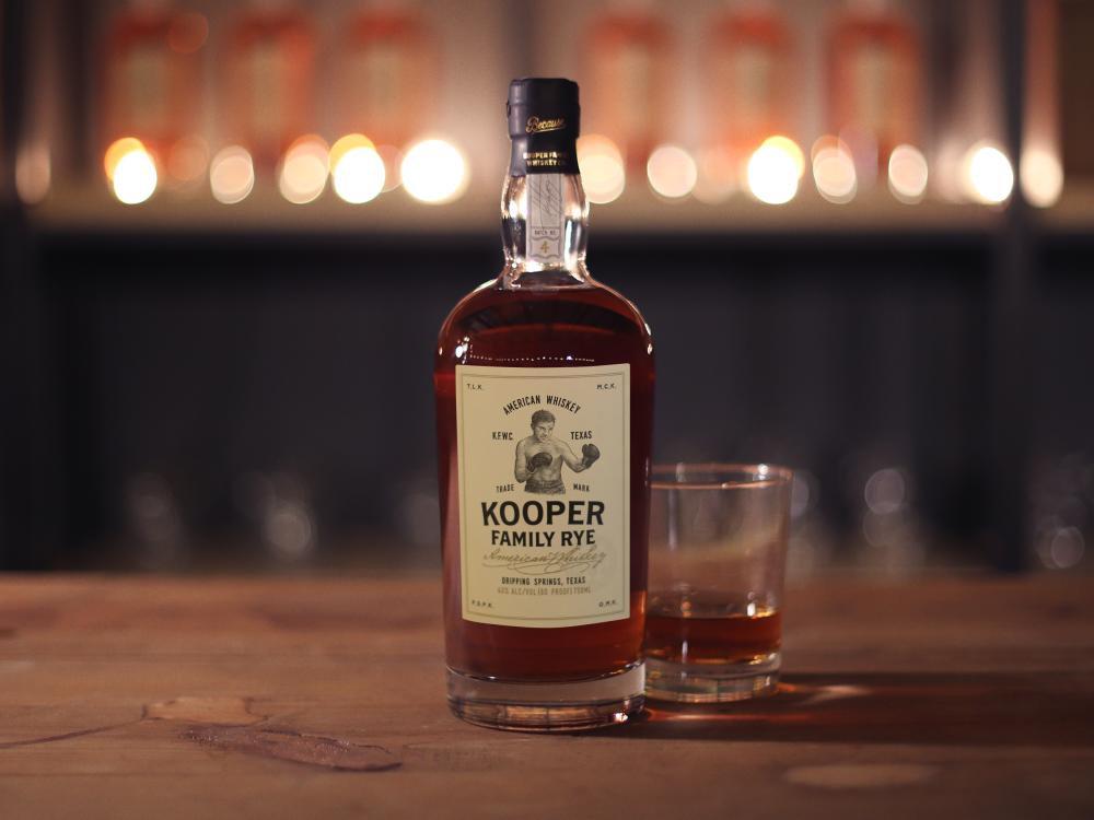 Bottle and glass of American Whiskey from Kooper Family Rye