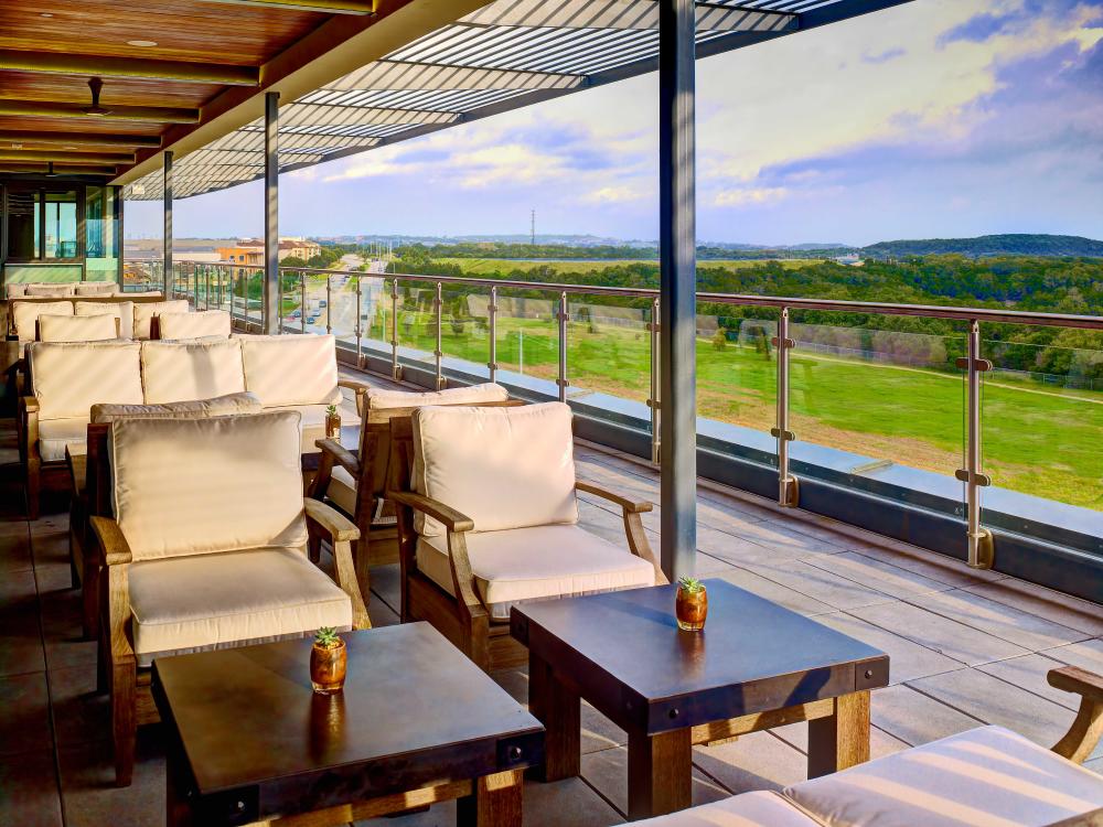 Rooftop patio overlooking Texas Hill Country.