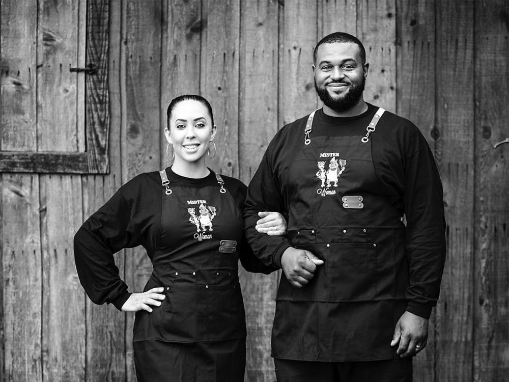 Black and White Photo of Couple who own Mister and That Dang Woman Catering