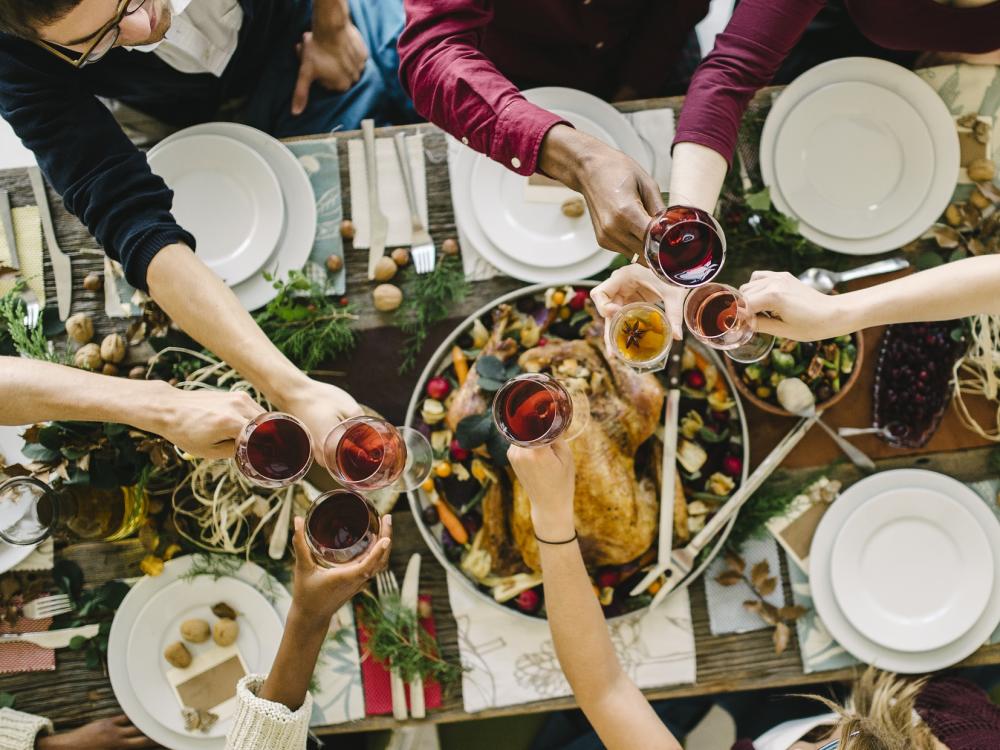 People Toasting Over Thanksgiving Dinner in Napa Valley