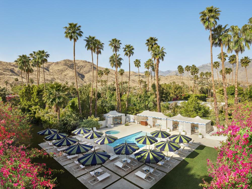 Overhead shot of Silicone Valley pool and grounds at the Parker Hotel