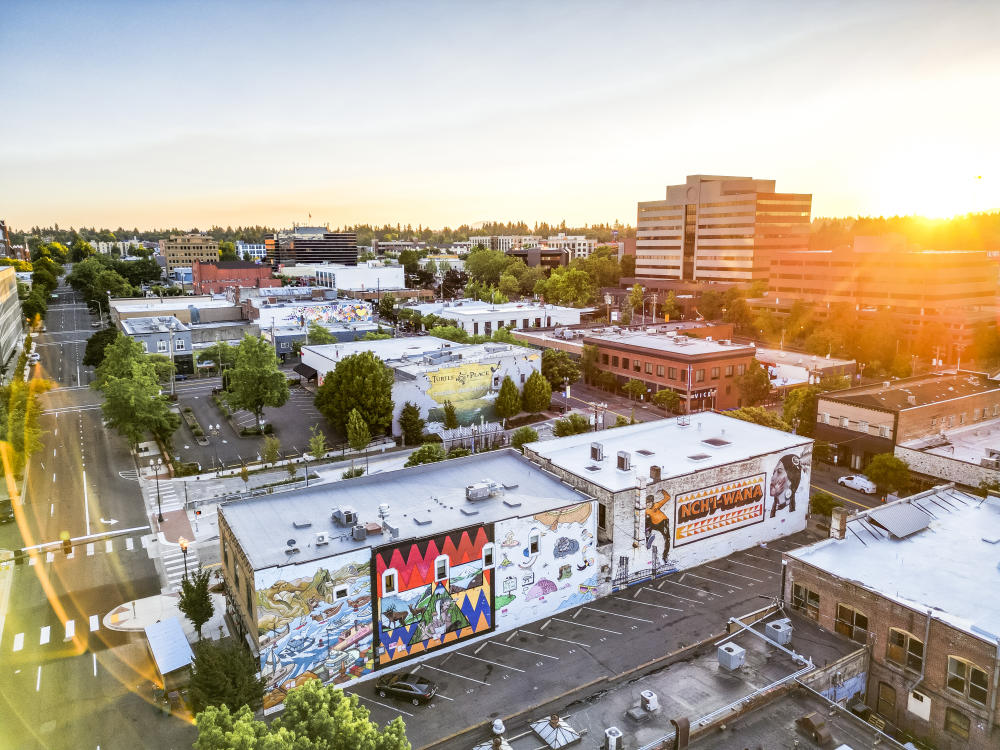 Cityscape drone downtown Vancouver