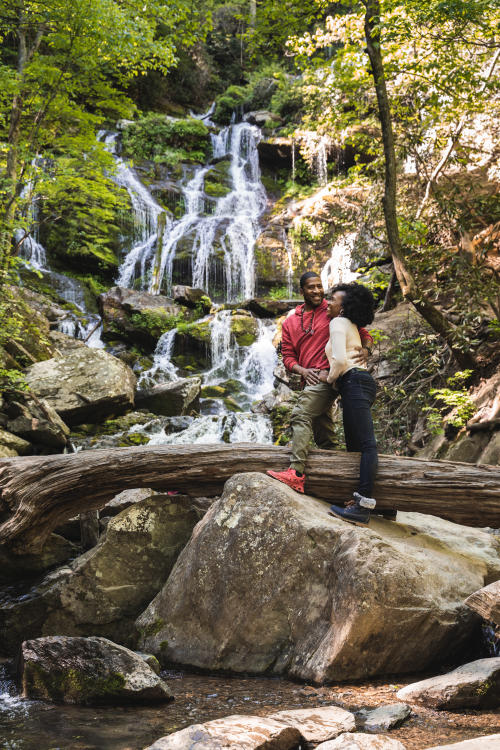 Couple standing in front of Catawba Falls