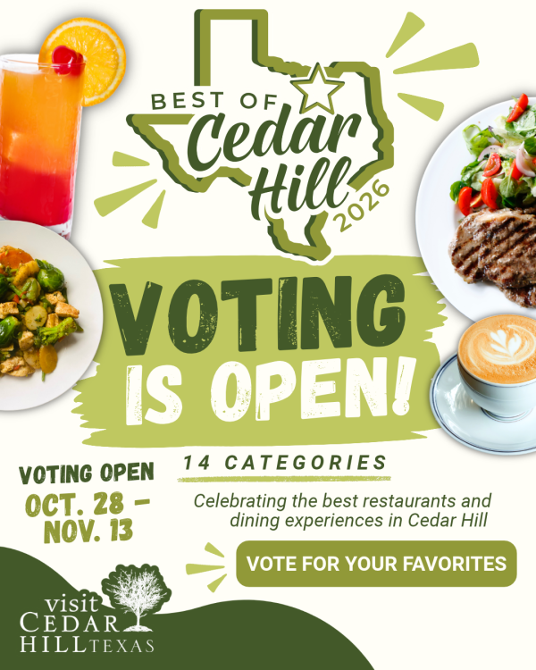 Flyer promoting Best of Cedar Hill 2026 voting.