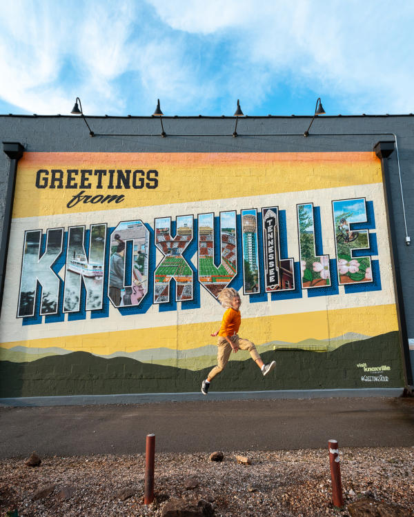 Jumping in front of the Knoxville Mural
