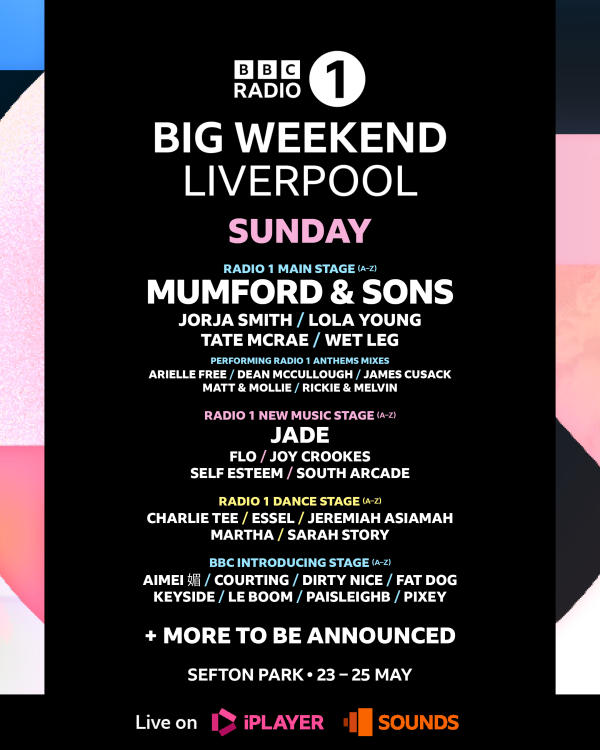 Big Weekend lineup poster for sunday