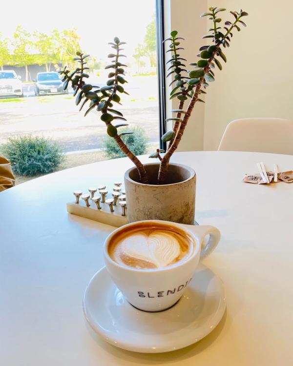 Heart latte art at Blendin Coffee Club.