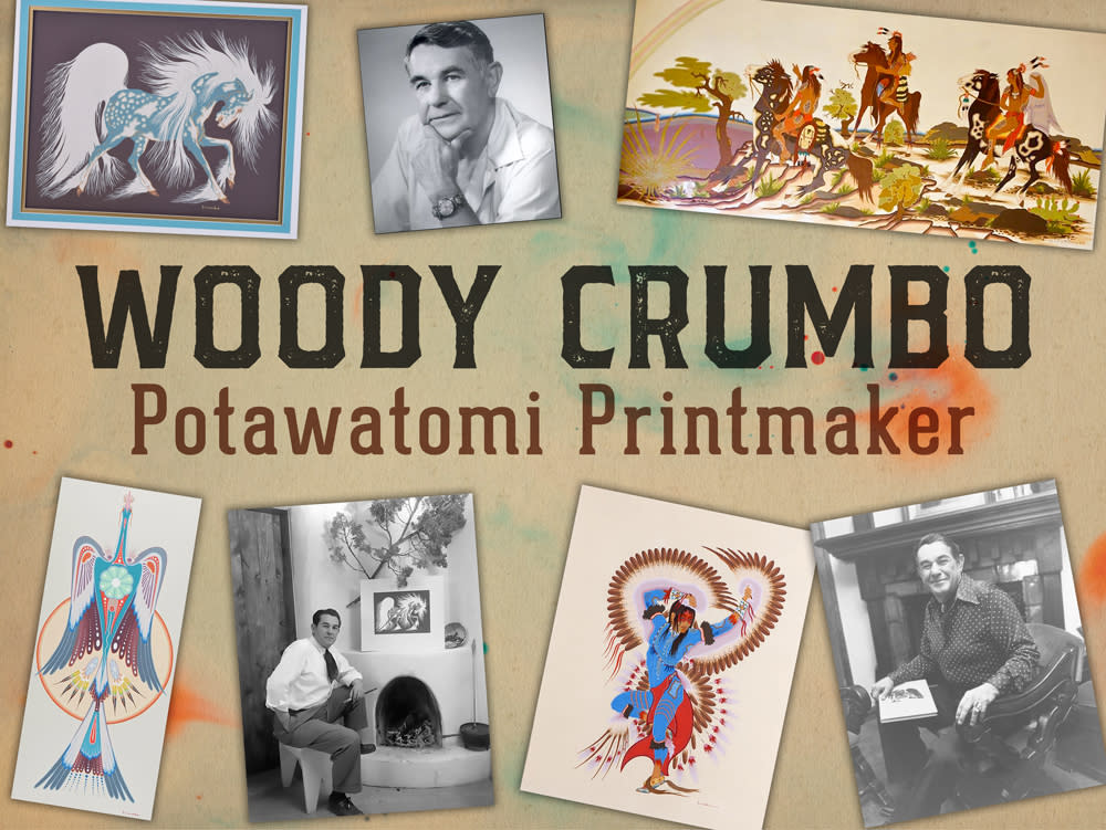 A poster promotes Woody Crumbo, Potawatomi Printmaker