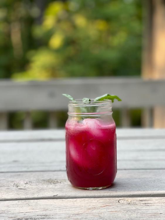 “Feel Free” Summer Spritzer – Blueberry, basil, gin & seltzer