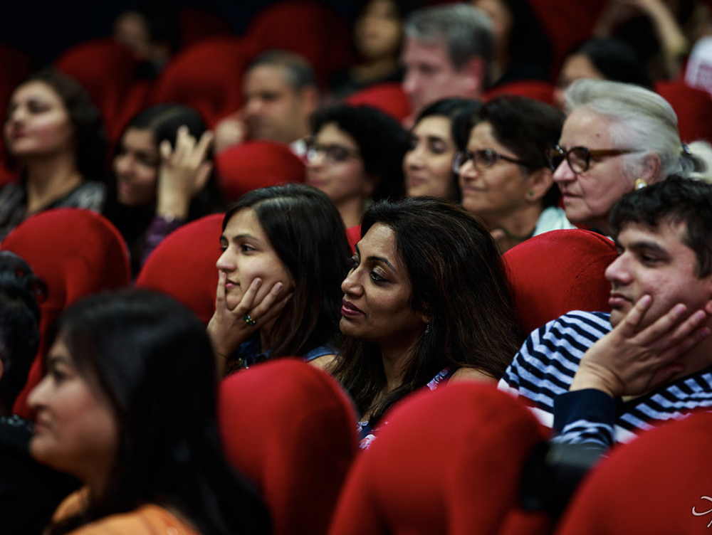 Viewers watch film panel at Indie Meme Film Festival in Austin Texas