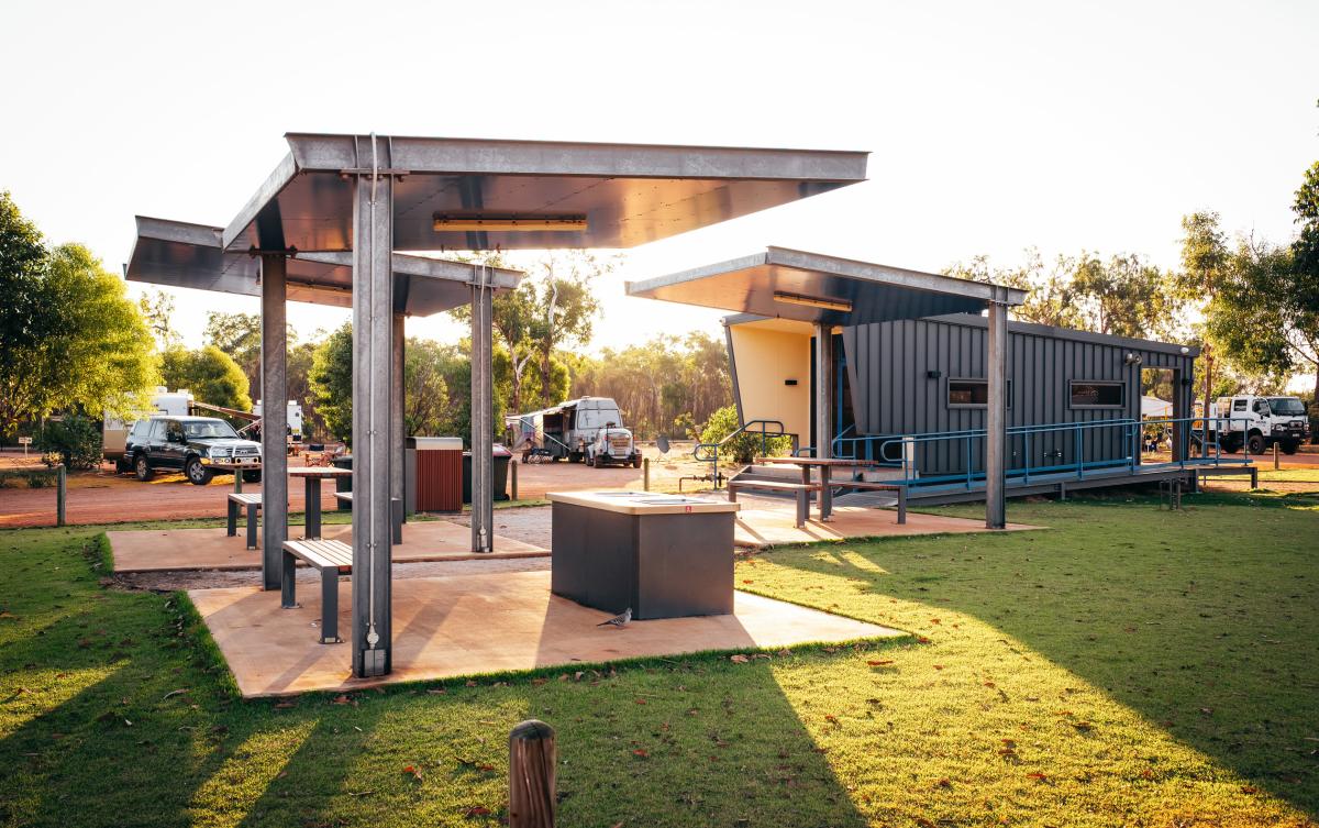 Communal BBQ and kitchen area at Djarindjin Campground on the Dampier Peninsula