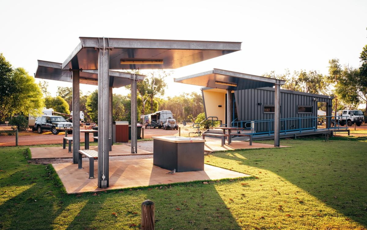 Communal BBQ and kitchen area at Djarindjin Campground on the Dampier Peninsula