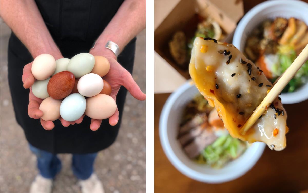 Local eggs, and pork dumplings at Oni in Albuquerque