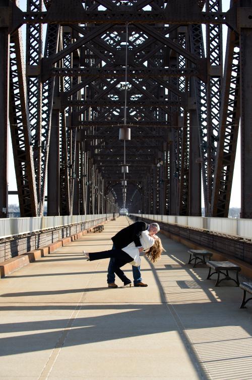 Couple kissing on the Big Four Bridge