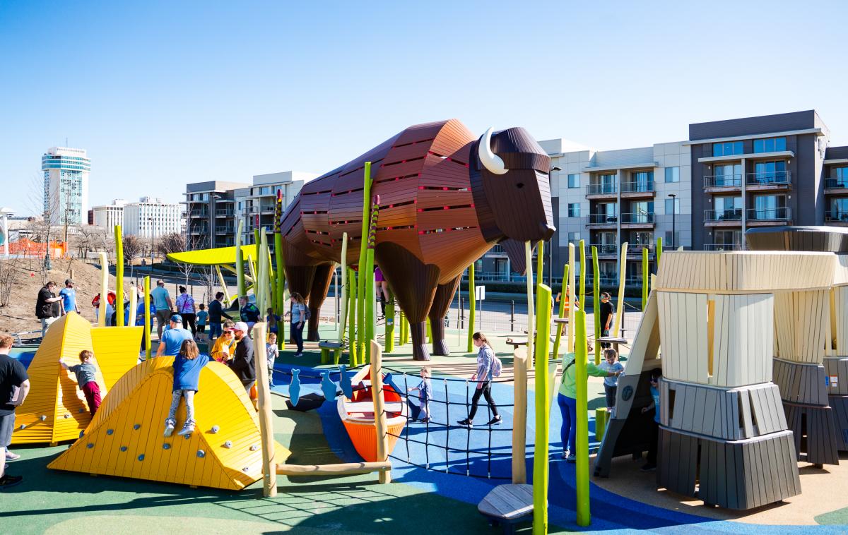 children explore Bison Hill at Adventure Playscapel