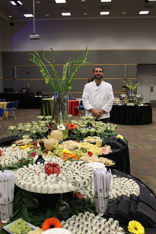 Catering staff and food