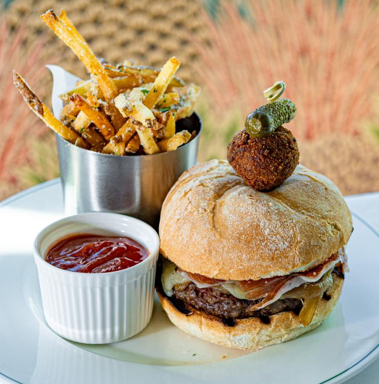 Croqueta and Iberico Flora Burger | Flora at Gardiner House