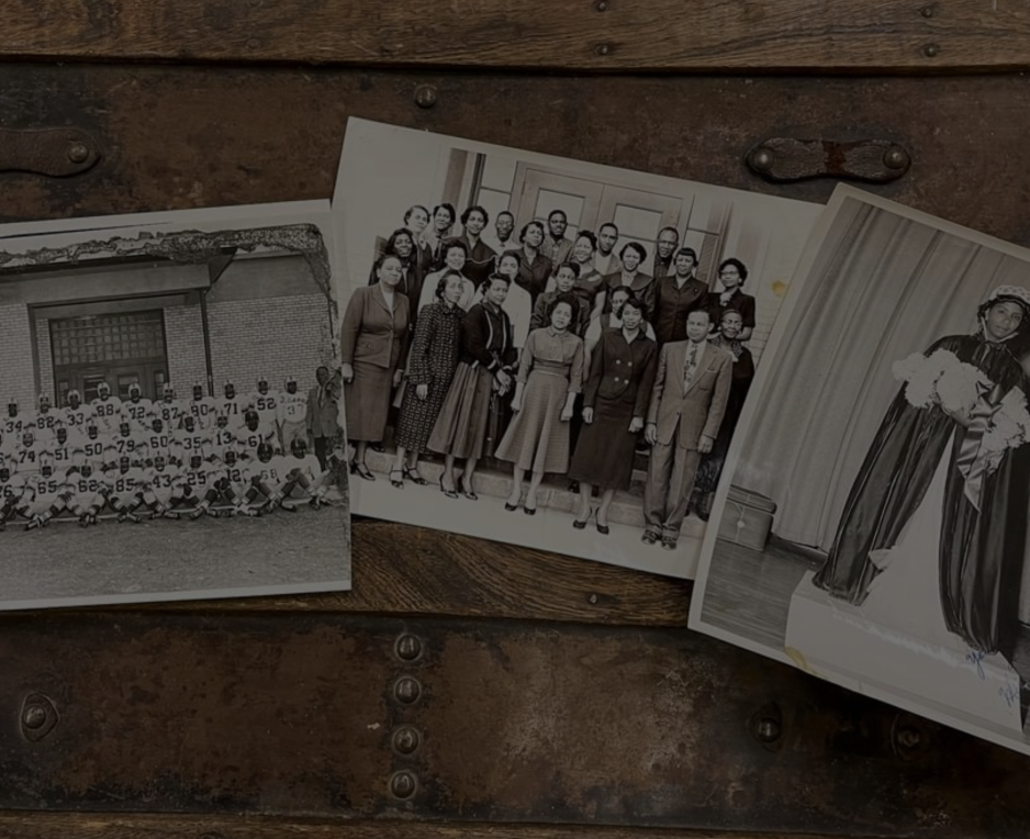 3 old black and white photos of some people in Carver School