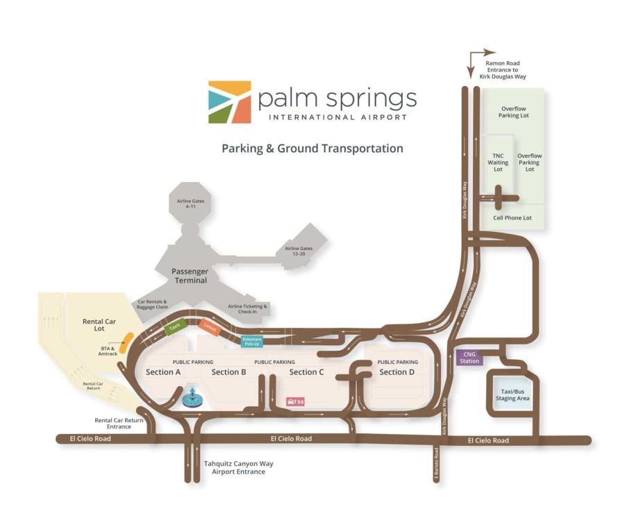 Map of parking at Palm Springs International Airport