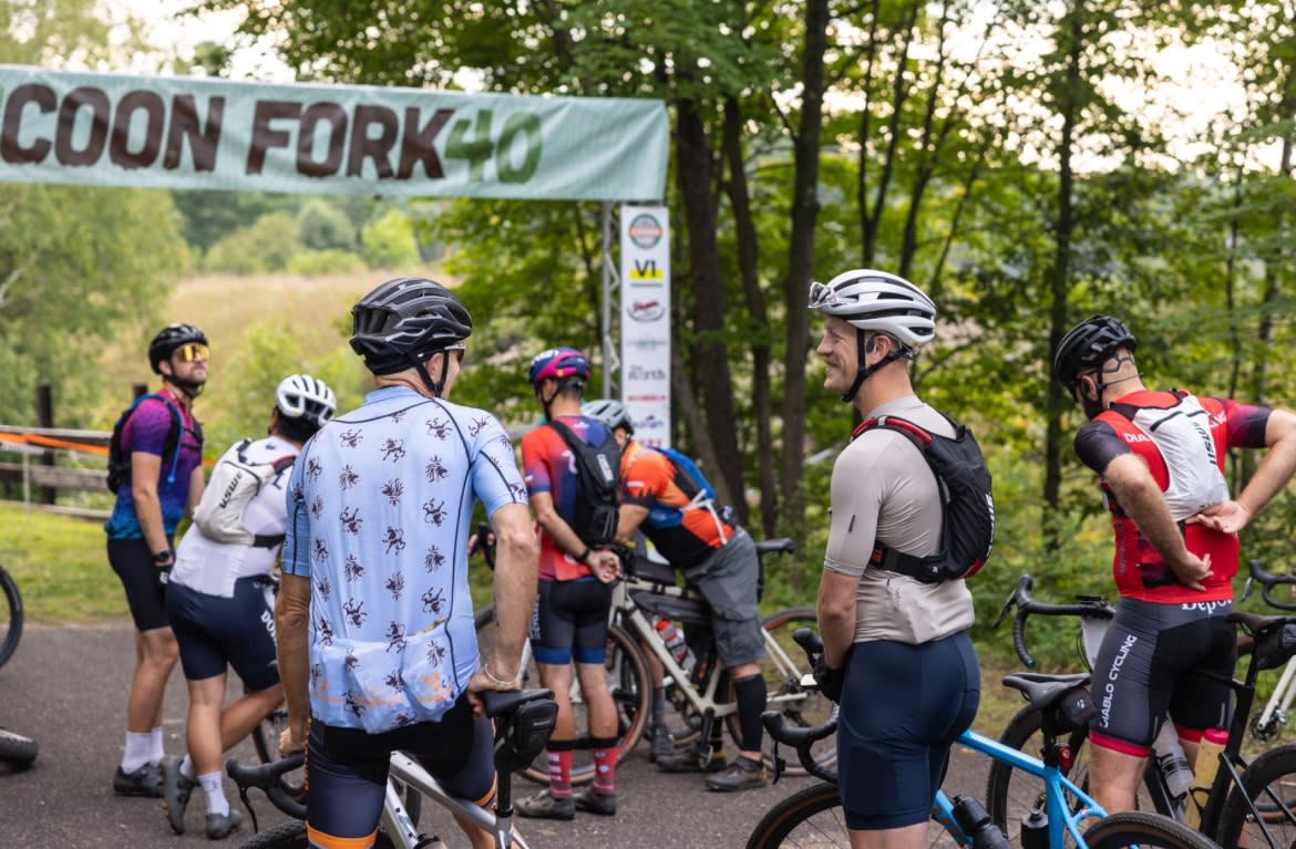 A group of bikers waiting to start the Coon Fork 40 ride