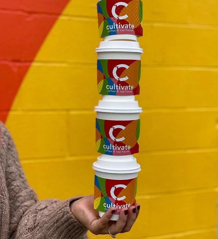 Cultivate coffee cups stacked up