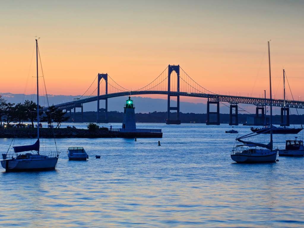 Goat Island Lighthouse And Bridge -Newport -Newport