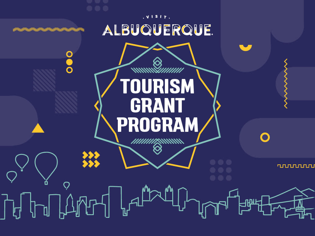 An illustrated image of Albuquerque with Tourism Grant Program logo