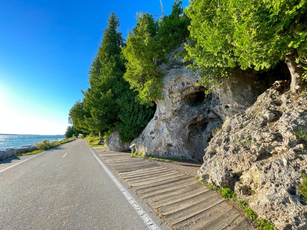 Legendary Devil’s Kitchen is a popular photo spot along the M-185 roadway that circles Mackinac Island