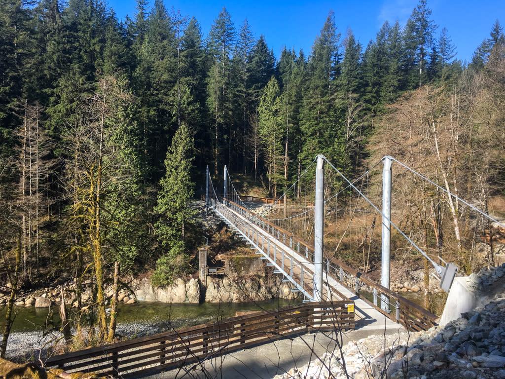 The new suspension bridge over the Seymour River