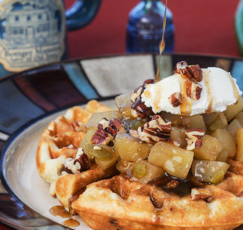 Waffles with apple green chile compote