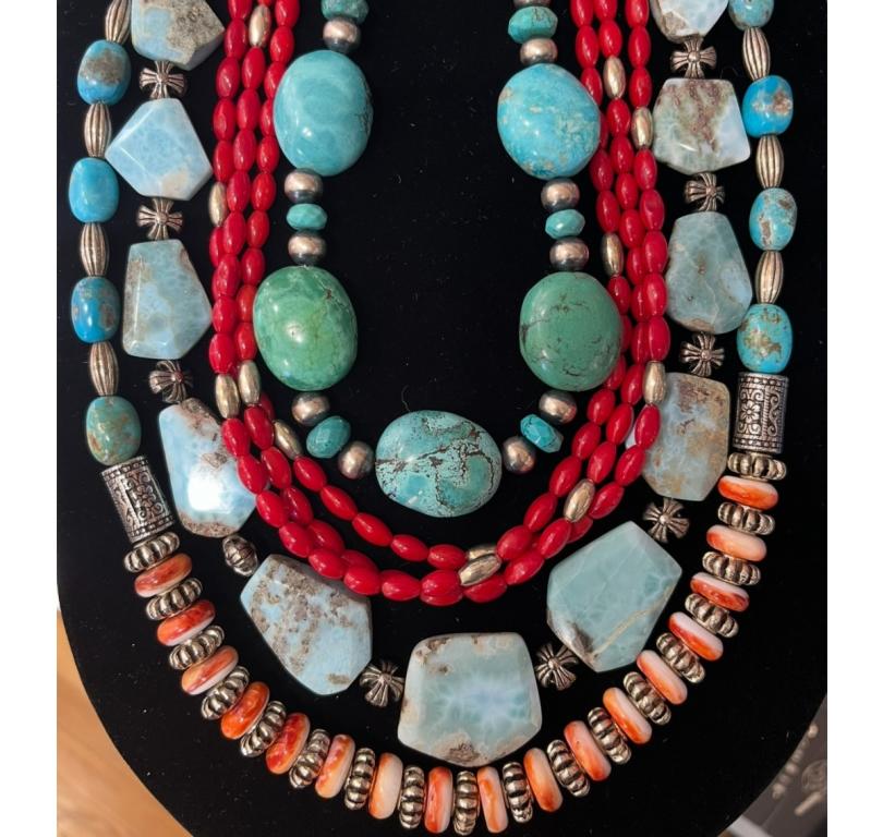 Teal and Red Necklace