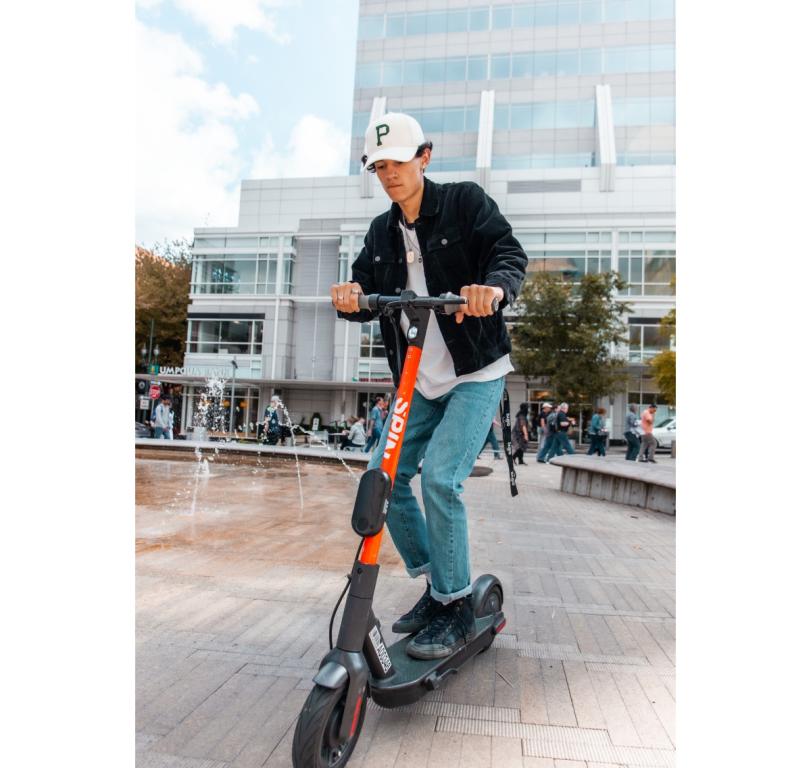 Scooter and fountain
