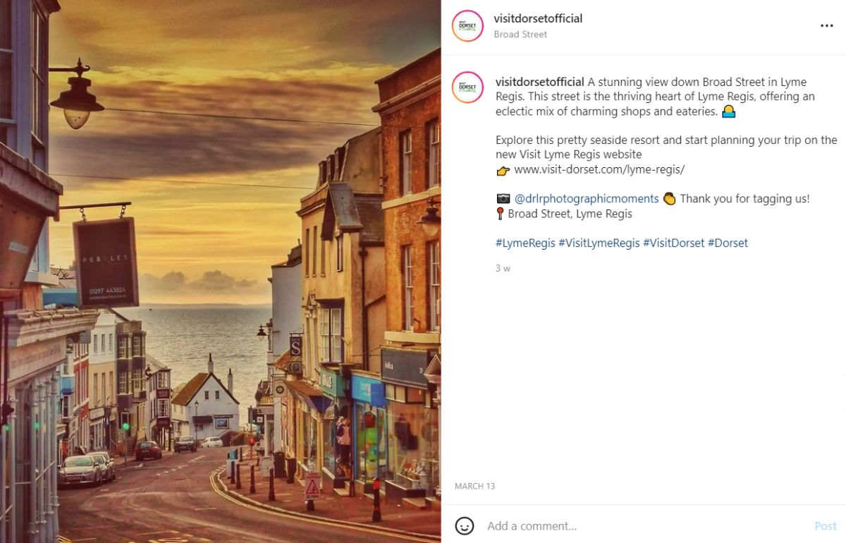 Instagram post of Broad Street in Lyme Regis