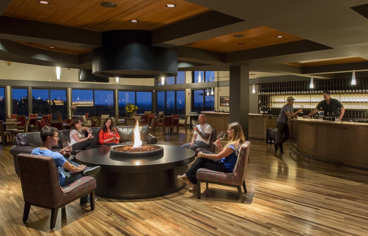 Around the fireplace at Willamette Valley Vineyards