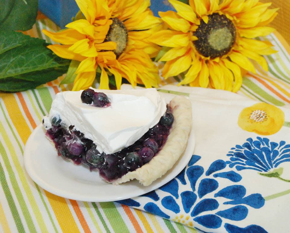 A slice of blueberry pie from Das Dutchman Essenhaus in Middlebury