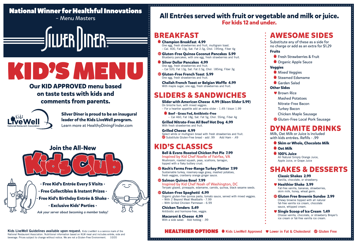 Silver Diner - Kids Menu - 2024